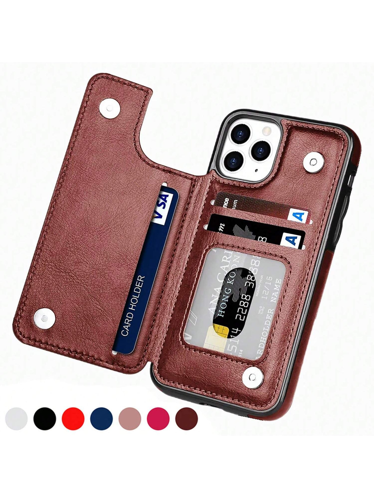 Luxury Durable Leather Wallet Phone Case Compatible With Iphone 15 14 13 12 11 Pro Max SE X XR XS Max 8 7 6 6S Plus Kickstand Credit Card Slots Holder Shockproof Phone Cover