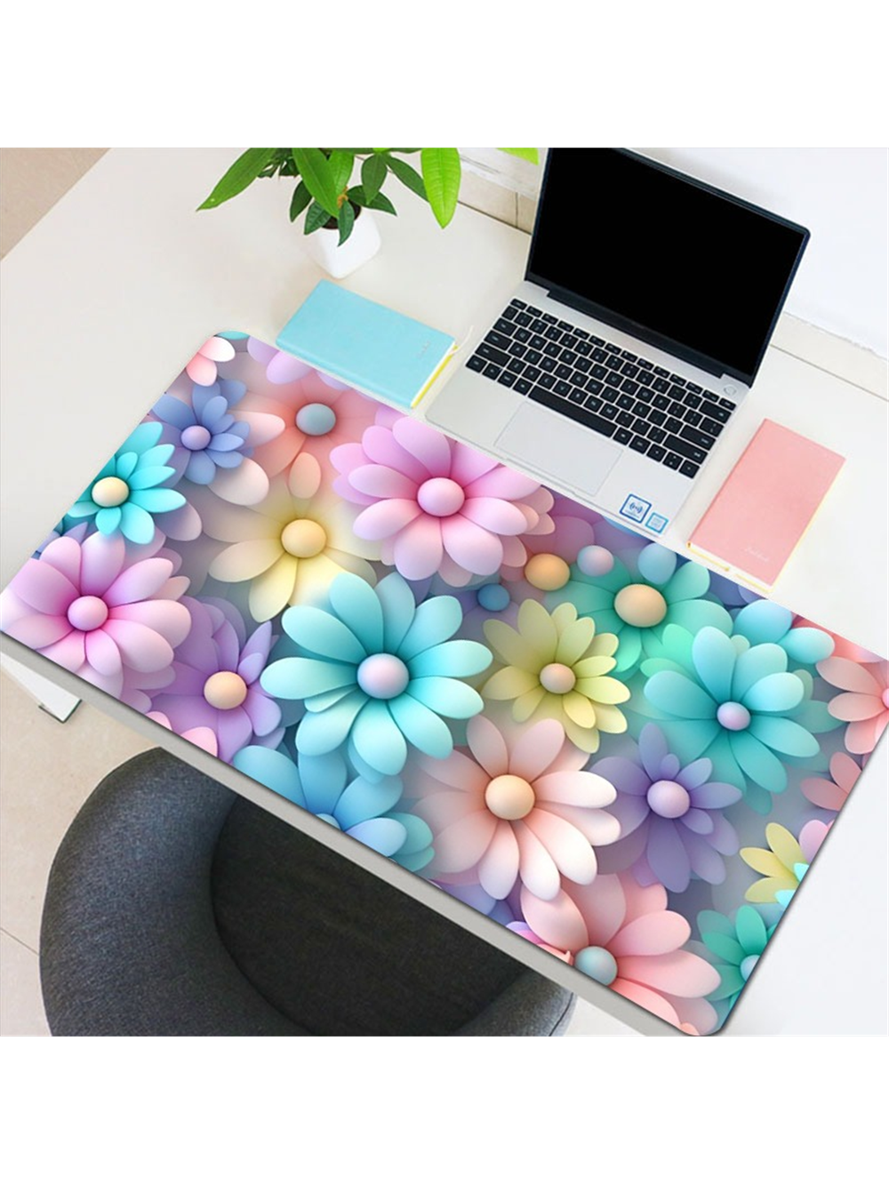 Cute Flower Mouse Pad Color Large Desk Mat Office Desk Accessories With Stitched Edge Non-Slip XL Mousepad Rubber Base Desk Pad 35.4x15.7Inch For Home Office Gift For Friend Women