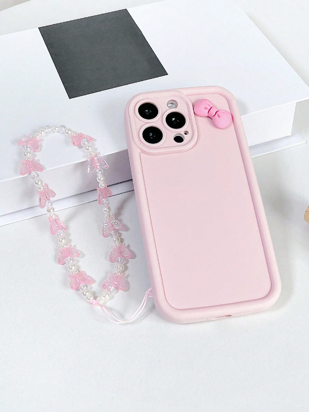 1pc Bow Decor Phone Case Compatible With IPhone 15 14 13 12 11 Pro Max XR Xs Max 8 7 Plus, Galaxy, Pink