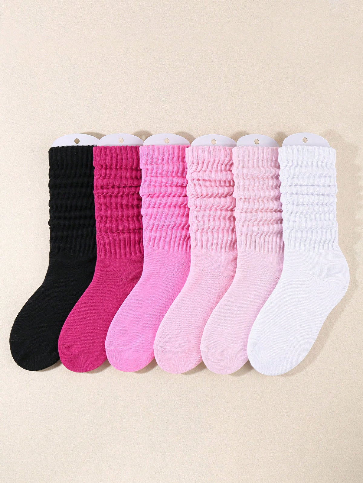 6pairs Women's Fall Winter Slouch Knit Socks Women Scrunch Socks Women Scrunchie Socks Women Crew Socks Pink Color