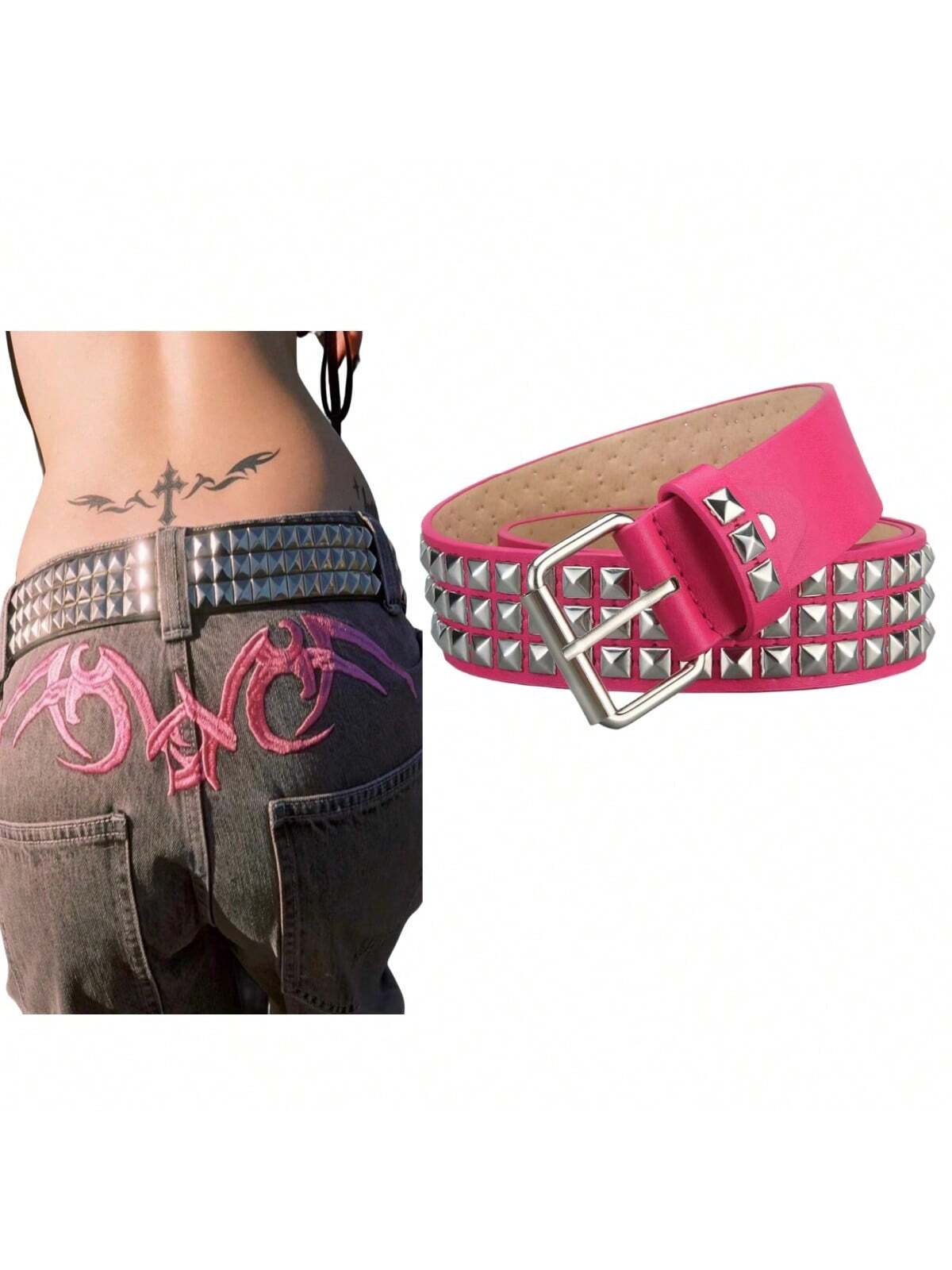 Punk European And American Pyramid Cyber Y2k Subculture Gothic Four-Square Bead Rivet Belt Waistband Women Versatile Jeans Men