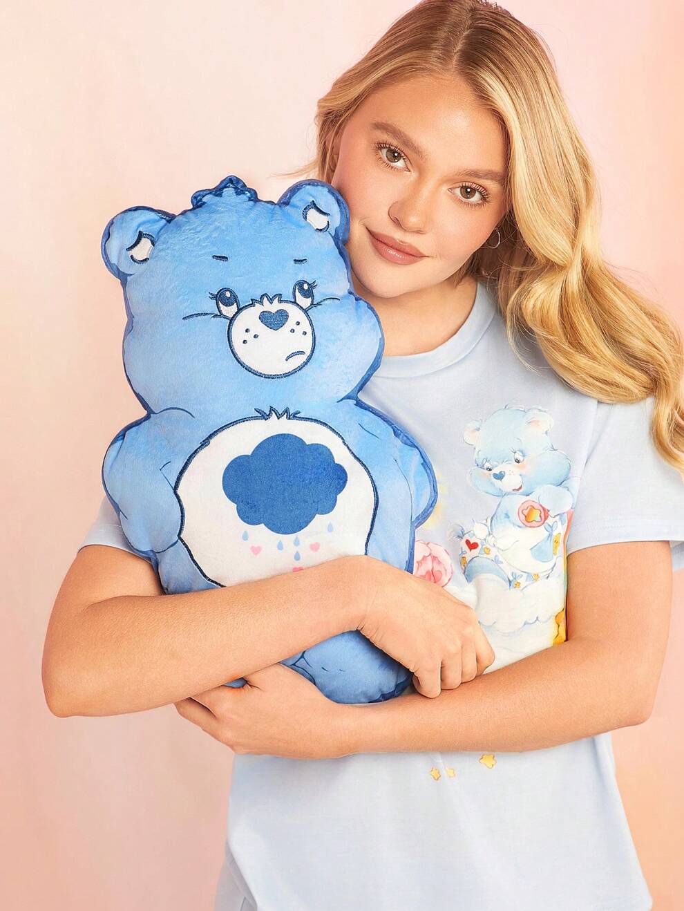 SHEIN X Care Bears Cartoon Bear Embroidery Plush Pillow, Blue