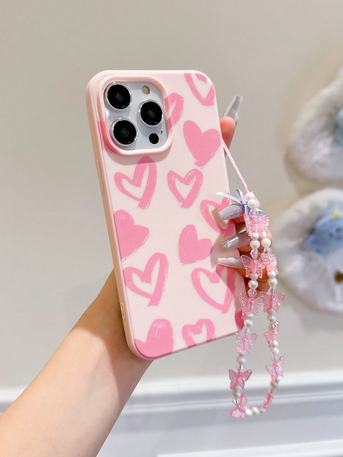 Pink Korean-Style Illustration Protective Phone Case With Slim Twig & Flowers Design And Colorful Flower Rope, Compatible With Apple IPhone Models (14promax, 13, 15, Ins12/12pro, 11), High Value For M