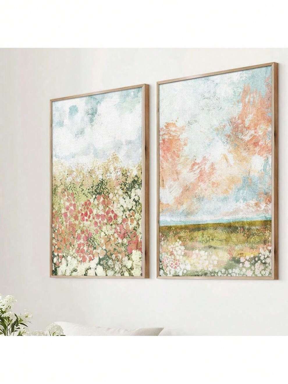 Set Of 2 Unframed Colorful Botanical Flower Meadow Nature Landscape Canvas Poster Abstract Art Print Aesthetic Floral Rustic Farmhouse Decor Painting Wall Picture Ideal Gift For Bedroom,Living Room,Mo