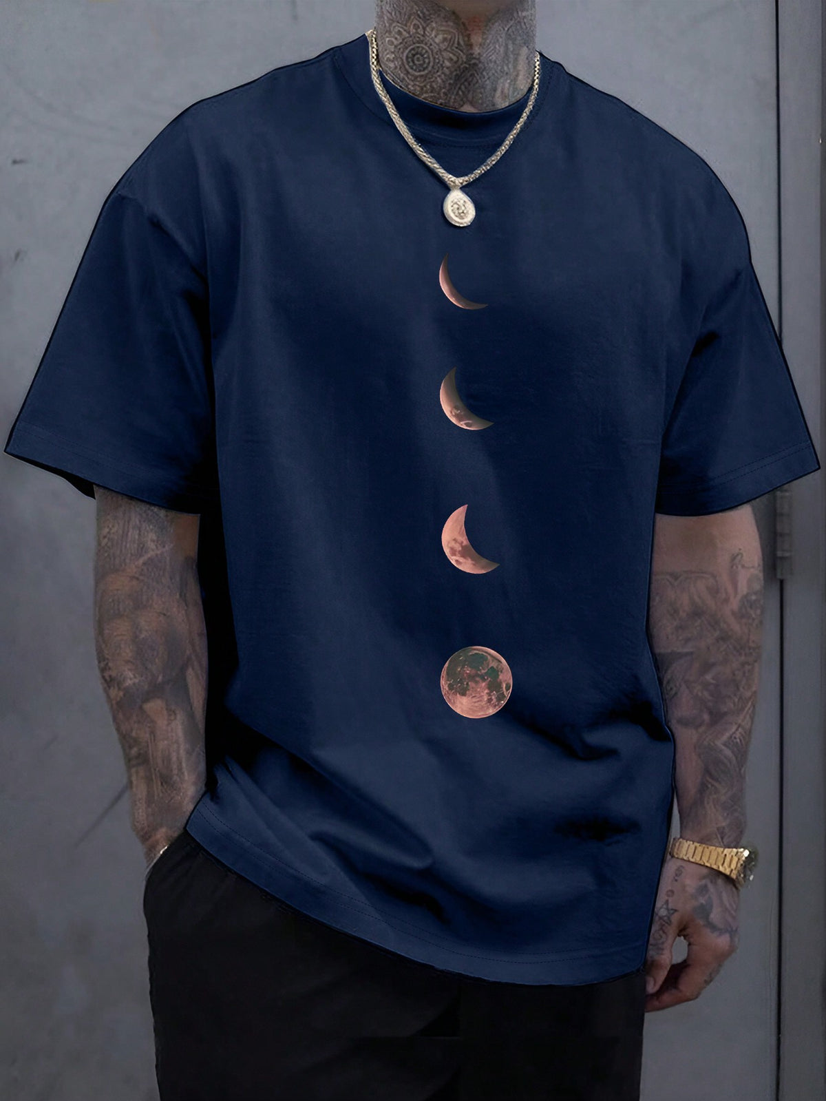 Manfinity Homme Men's Summer Casual Moon Print Short Sleeve T-Shirt