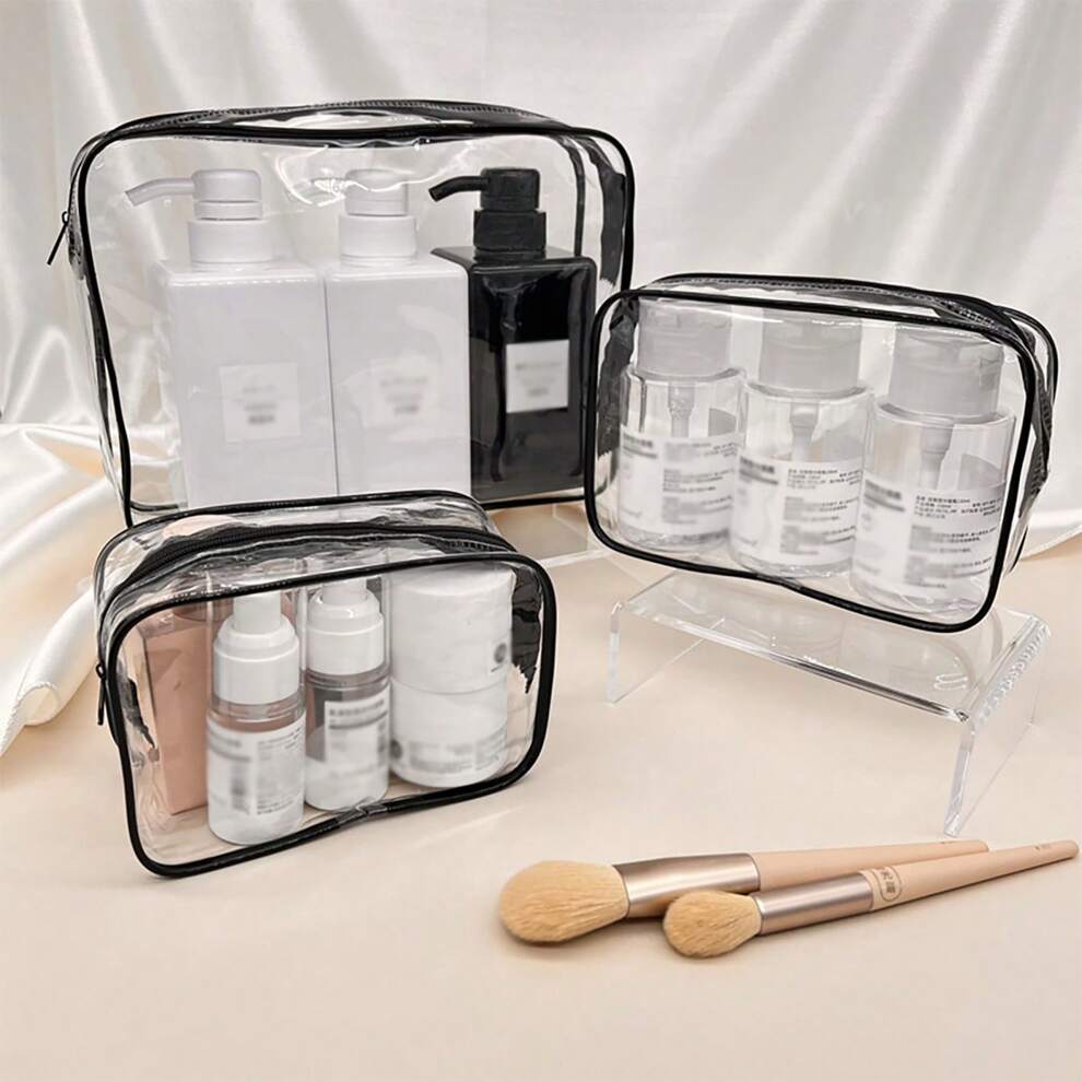 3pcs Waterproof Transparent Toiletry Bag, Cosmetic Bag, Large Capacity Travel Makeup Bag, Convenient To Carry, Multifunctional Storage Bag, Suitable For Skincare Products, Towels, Toys, Daily Necessit