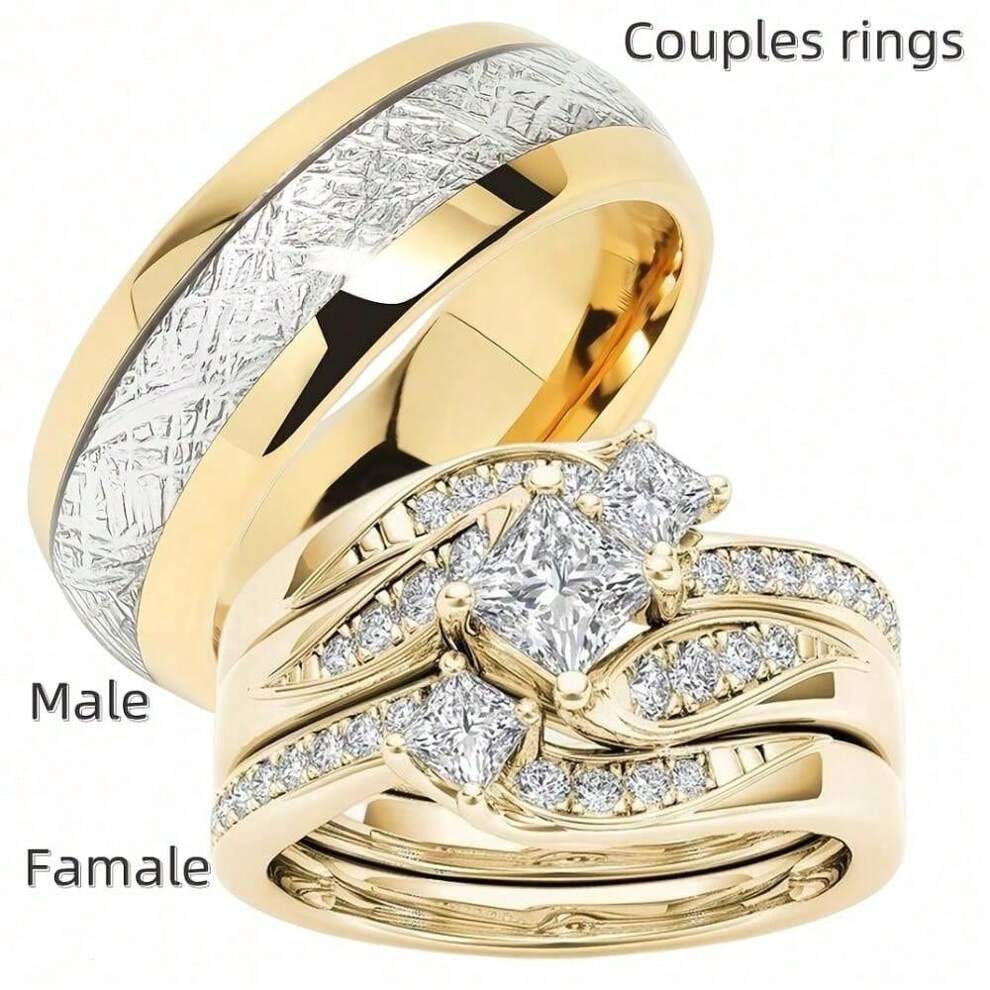 1pc Luxury Romantic Gold Alloy Women's Rhinestone Ring, Used For Daily Parties, Wedding Gifts, Male And Female Couples Rings, Jewelry Accessories (A Ring)