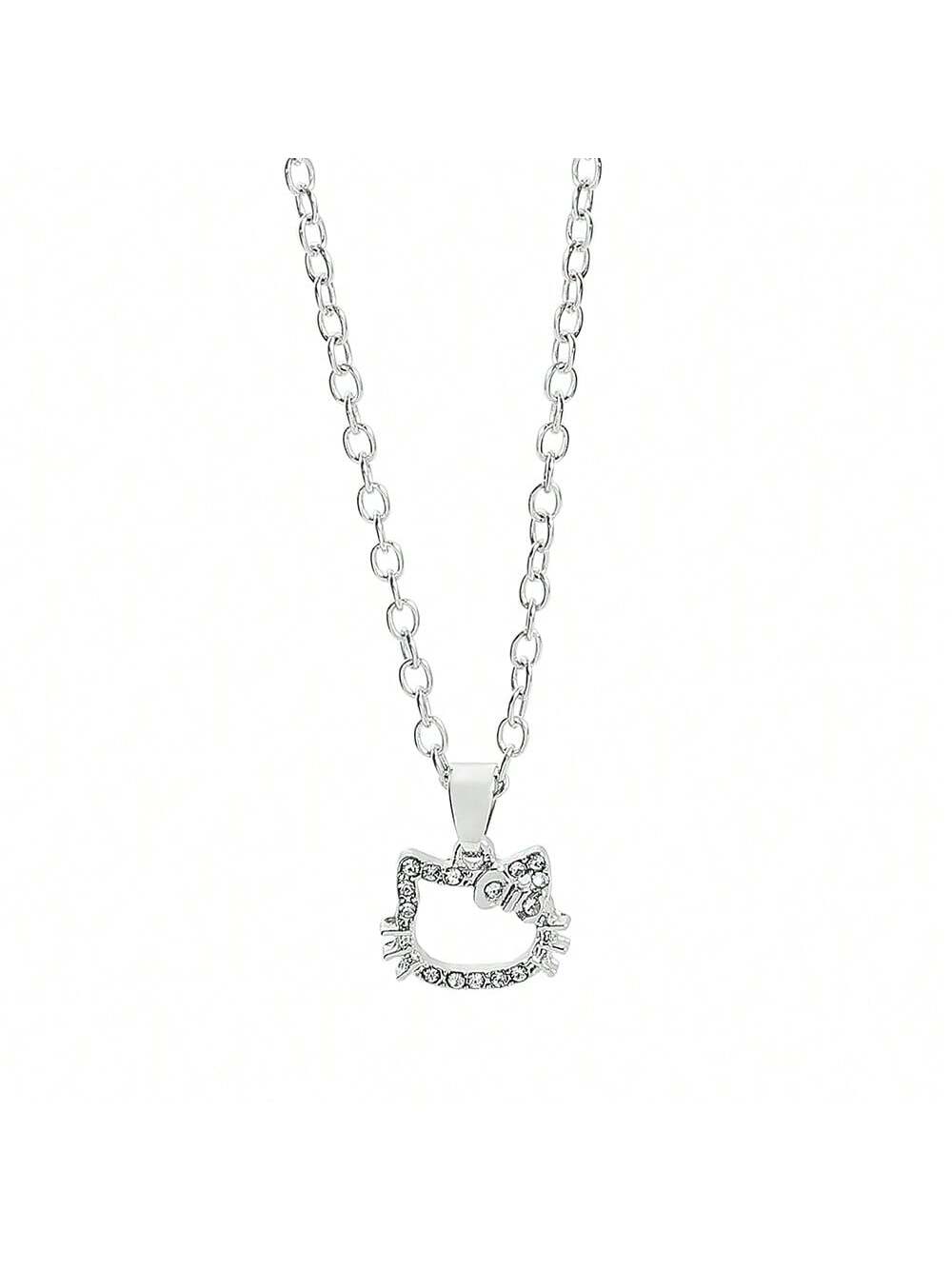 1pc Simple And Fashionable Hollowed Out Diamond Inlaid Hello Kitty Necklace, Suitable For Daily Wear