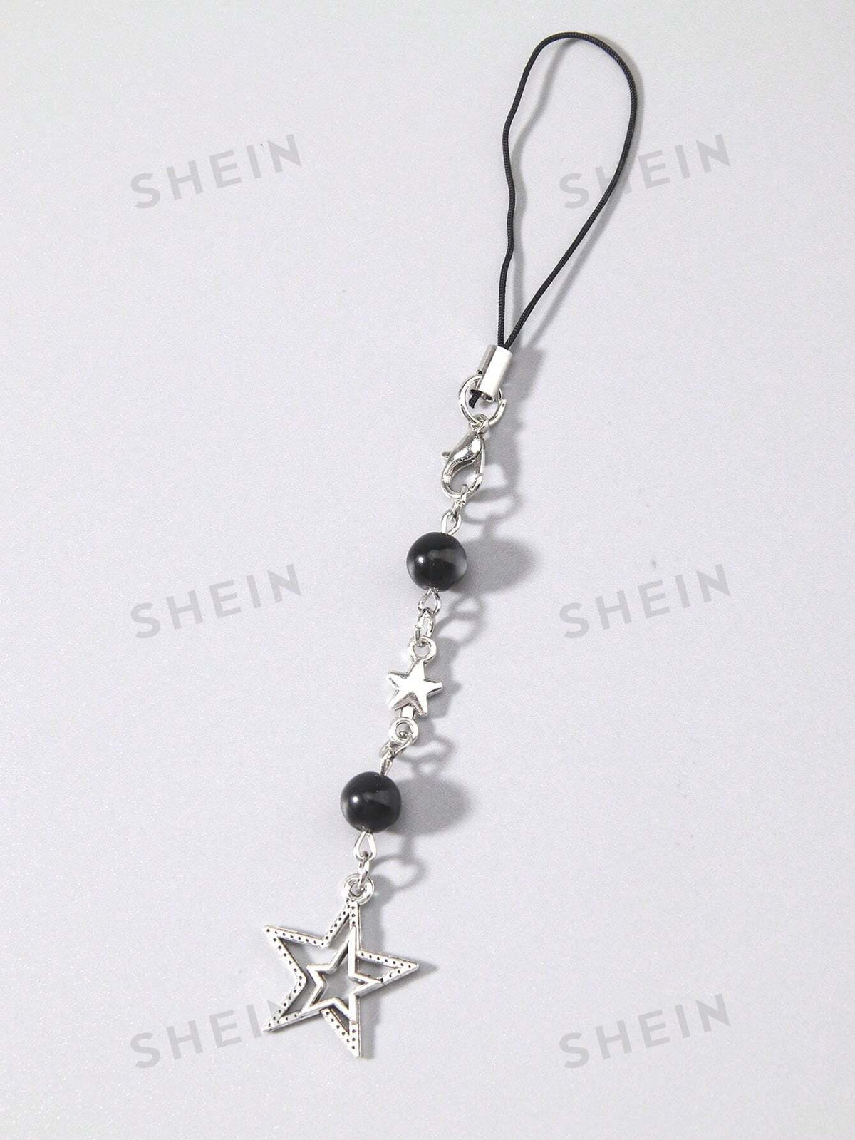 ROMWE Goth Punk Style Star Shaped Black Beaded Phone Cord Strap, Bag Or Key Chain Pendant, Suitable For Diy As Gift For Men Or Women