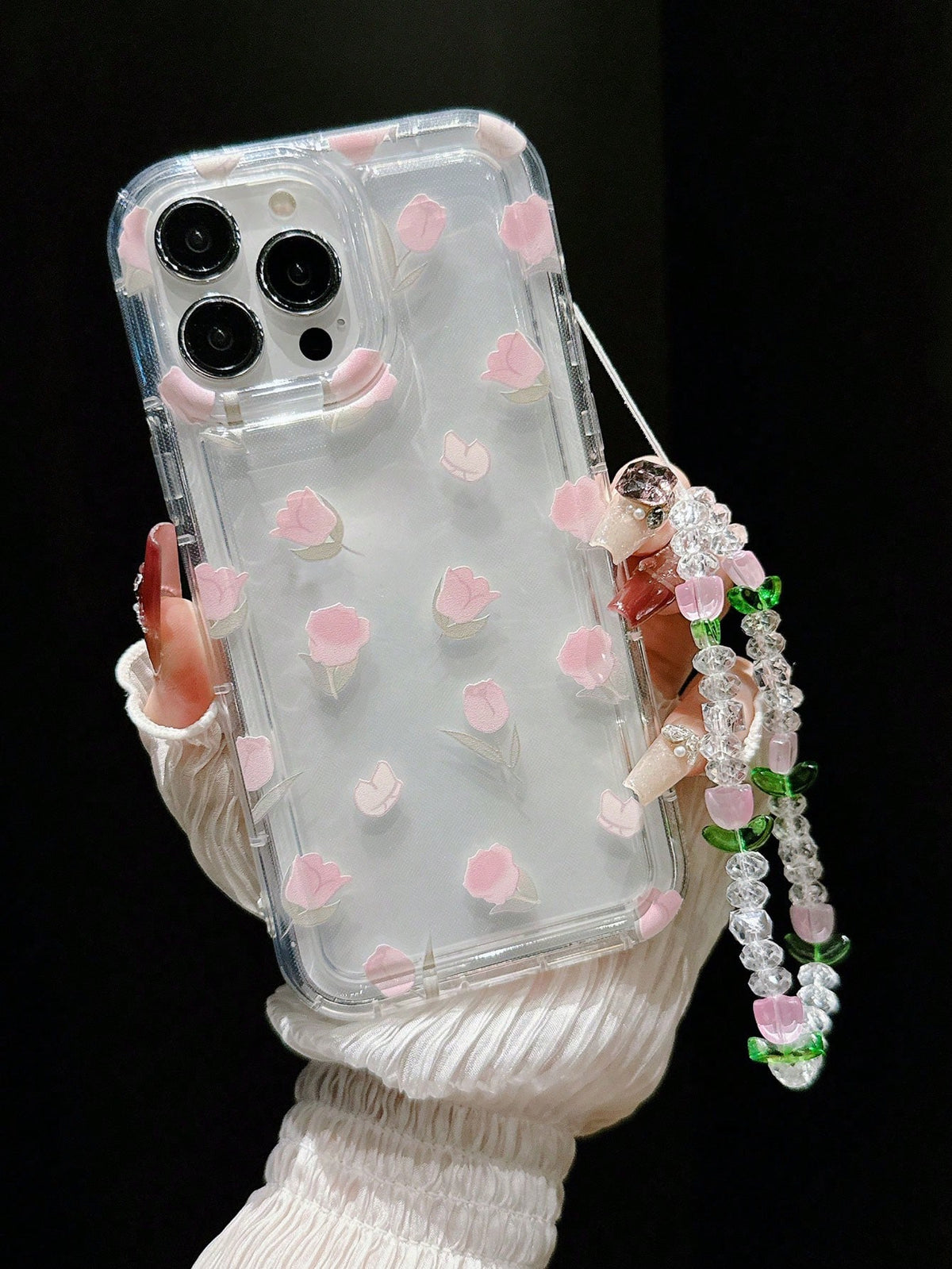 Flower 1pc Vintage INS Style Tulip Phone Case With Airbag, Hanging Rope, And Shockproof Feature. Compatible With IPhone 15PROMAX, Apple 14/PRO, 13/12, 11, XR, Red 15PLUS/15PRO/15