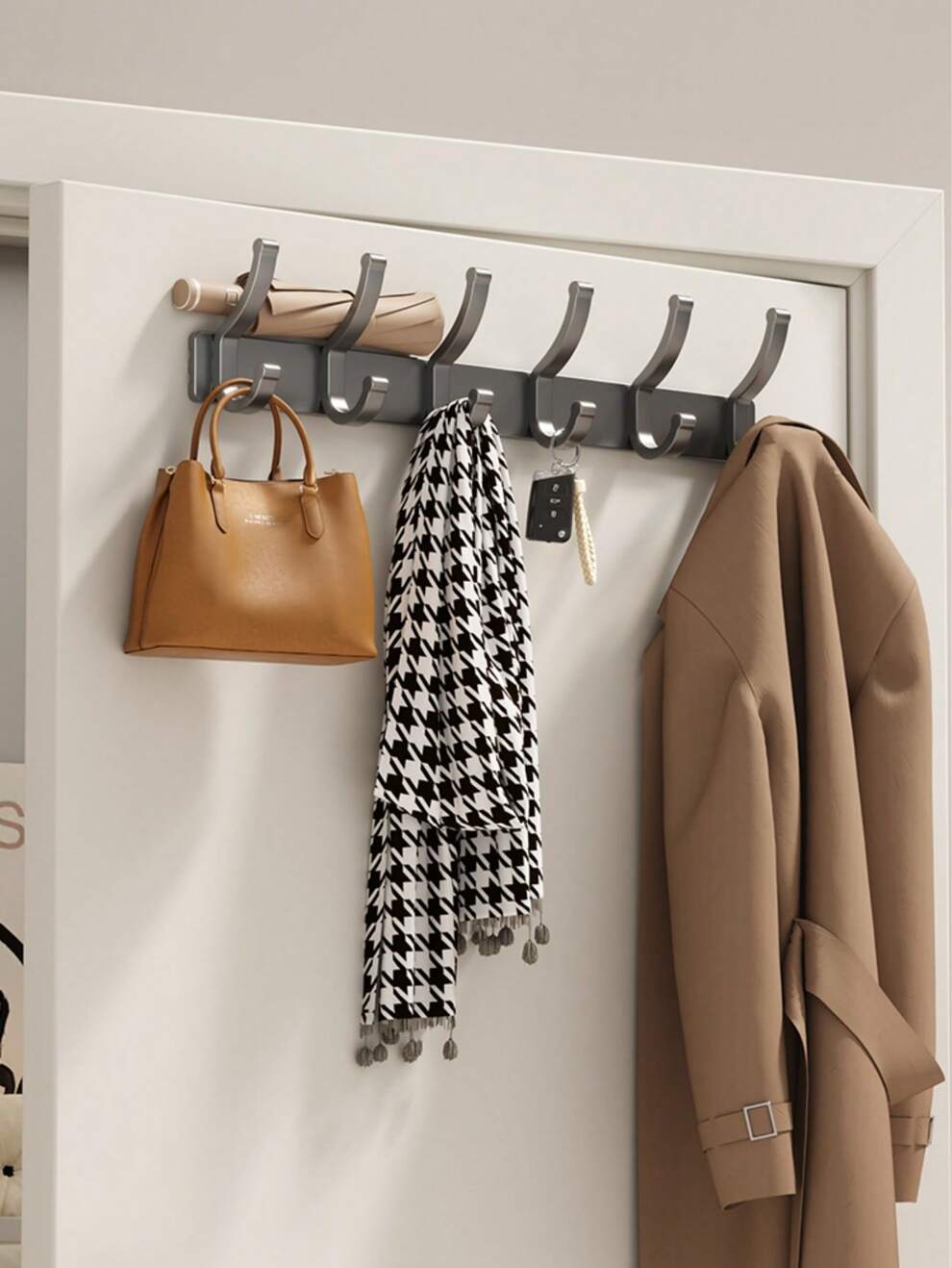 1pc Wall Mounted Coat Rack Hook, No Drill Entryway Door Clothes Hat Hanger, Heavy Duty