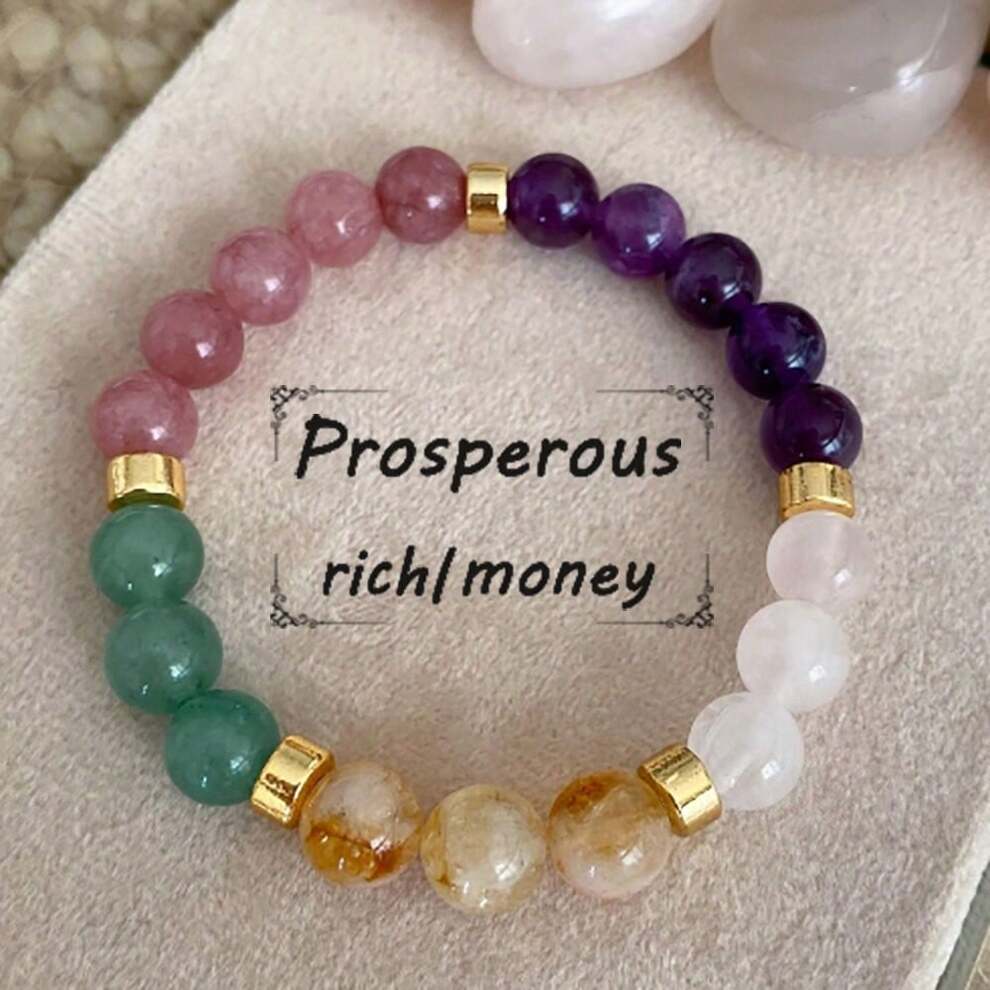 Good Luck Bracelets For Women Real Natural Stone Rose Crystal Jade Citrine Tiger Eyes Amethyst Girlfriend Mom Gift Original Jewelry Luxury Back To School Gifts For Students Teacher