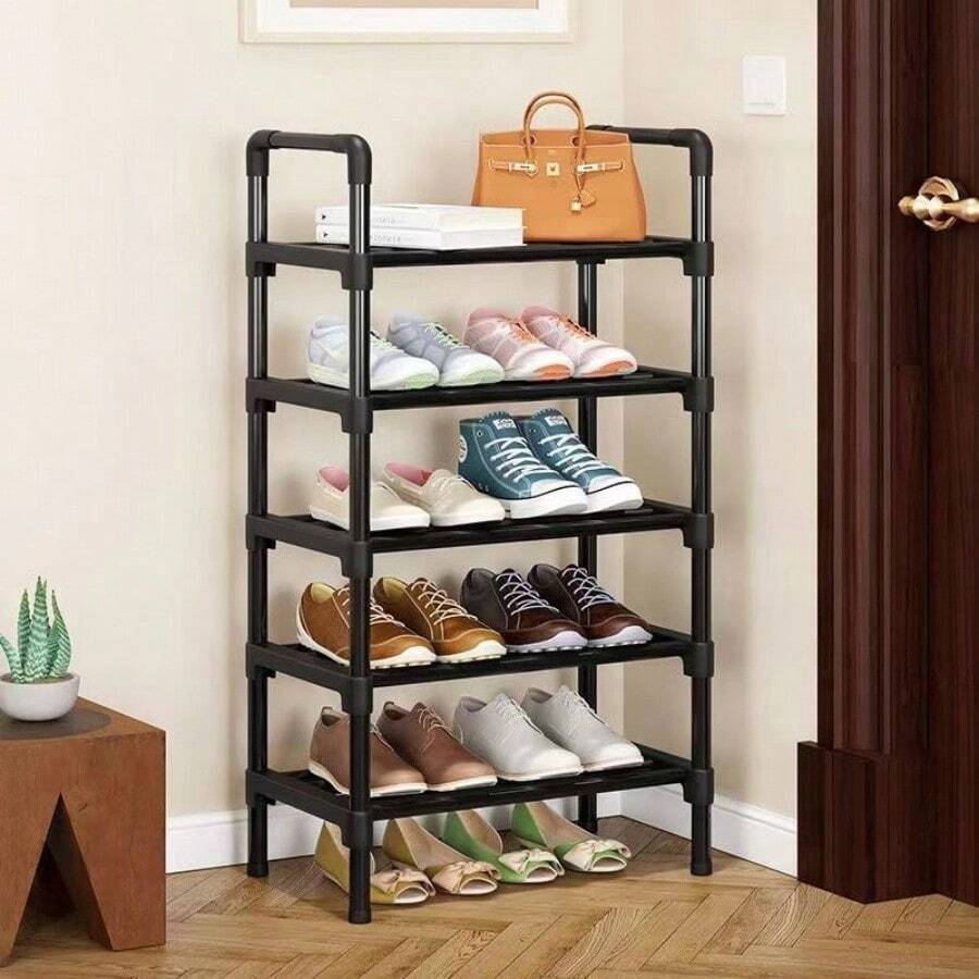 Black Metal Indoor Shoe Rack, 2-5 Layers, Suitable For Various Room Types, Easy To Install