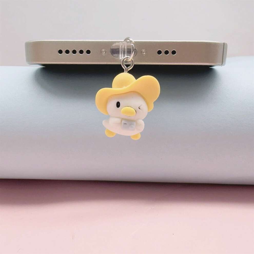 Yellow Hat Duck Shape Dust Plug For Universal Usage In Apple, Android And Huawei Phones, With Pendant Design For Charging/ Earphone Jack Protection