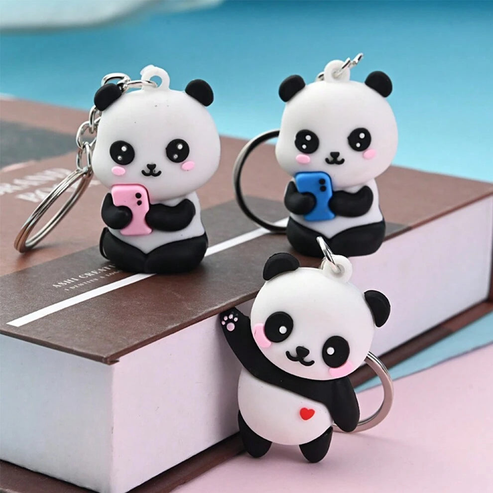 1pc Lovely Panda Keychain National Treasure Lucky Silicone Doll Pendant Couple Car Bag Hanging Decoration Small Gift