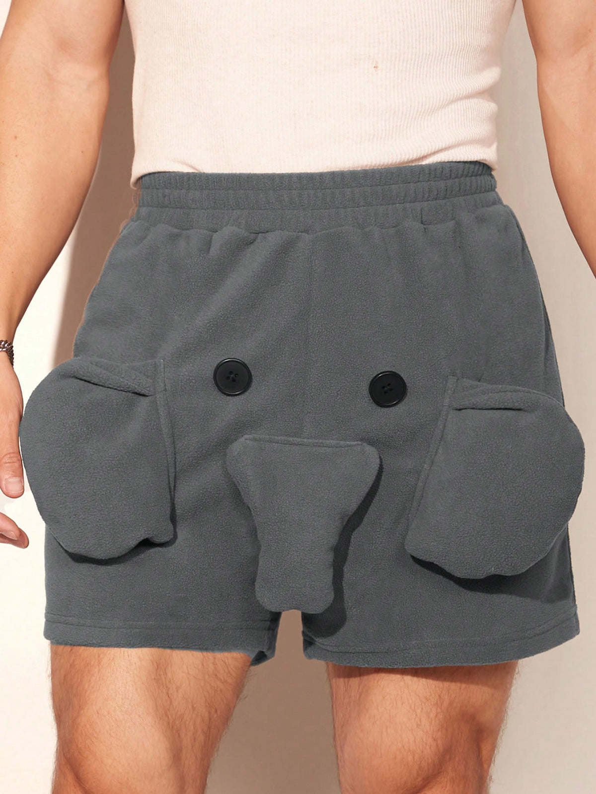 FeverCity Men's Solid Color 3D Elephant Trunk Casual Shorts