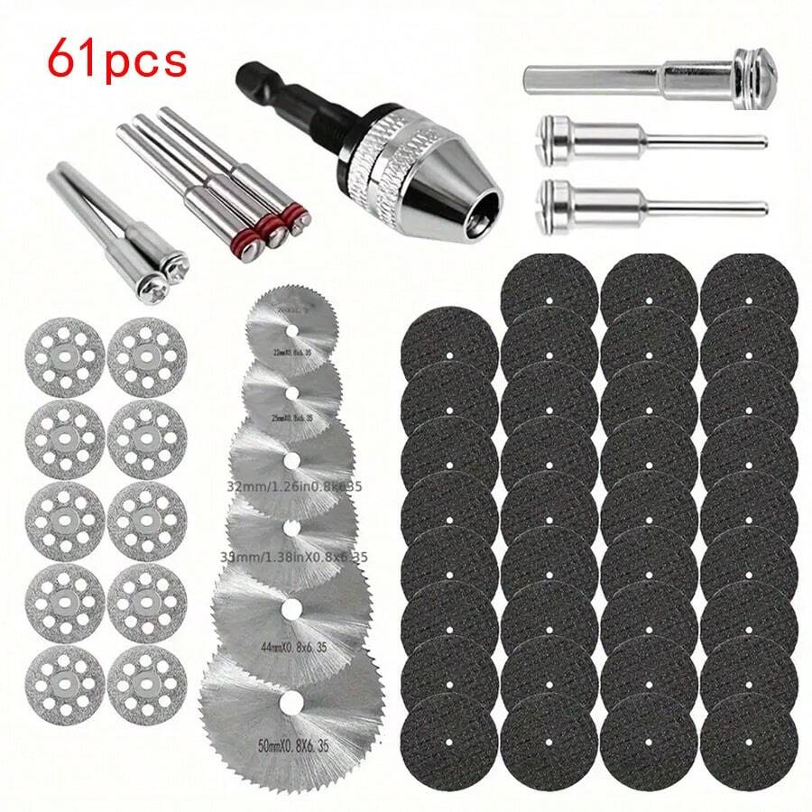 12-60pc Rotary Cutting Wheels Tool Kit, Resin Cut Off Wheels Disc, Mini HSS Saw Blades Cutter, Diamond Cutting Kit With Mandrels For Wood Glass Plastic Stone Metal