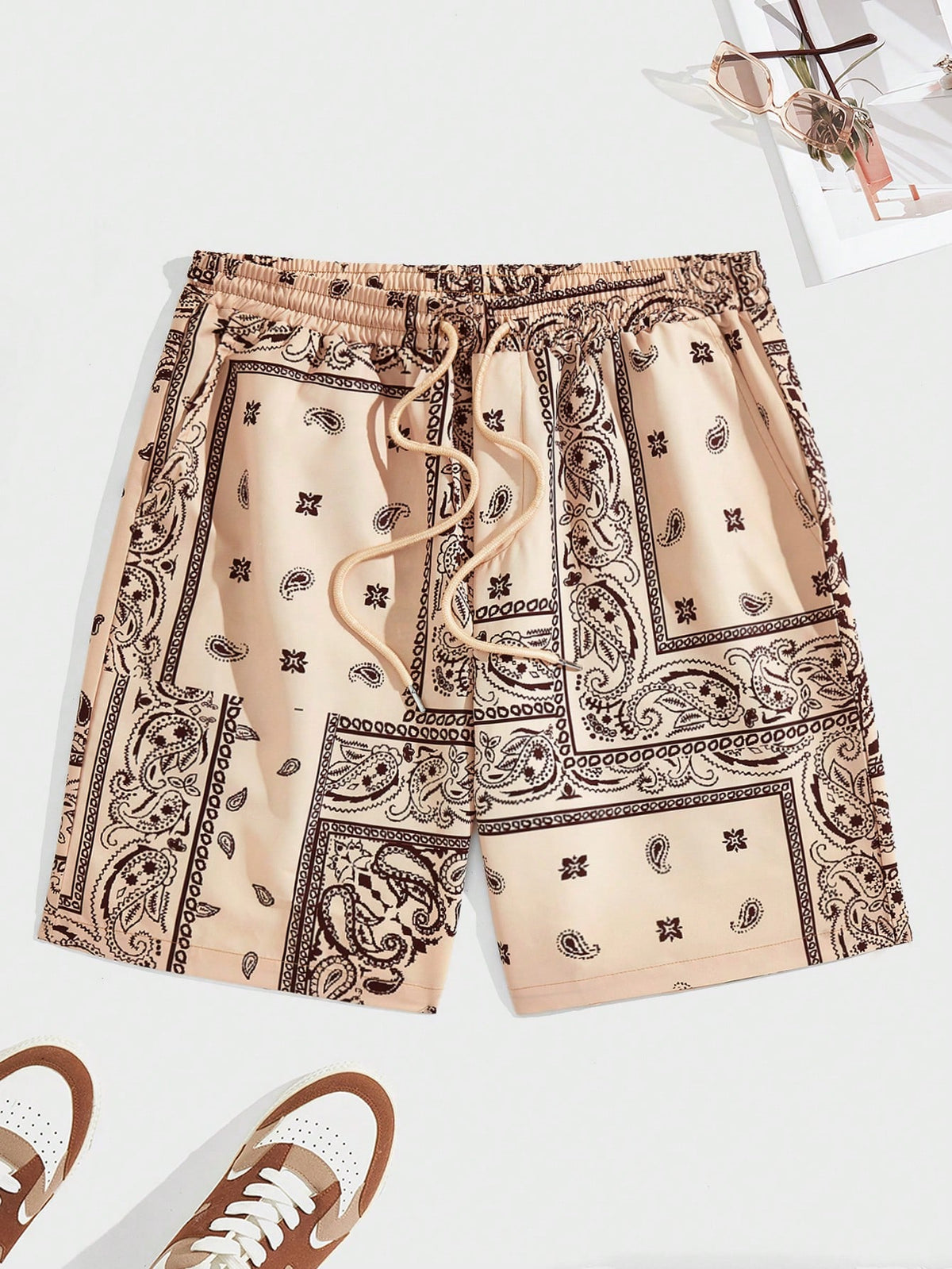 Manfinity RSRT Men Printed Drawstring Waist Casual Beach Shorts With Tassels