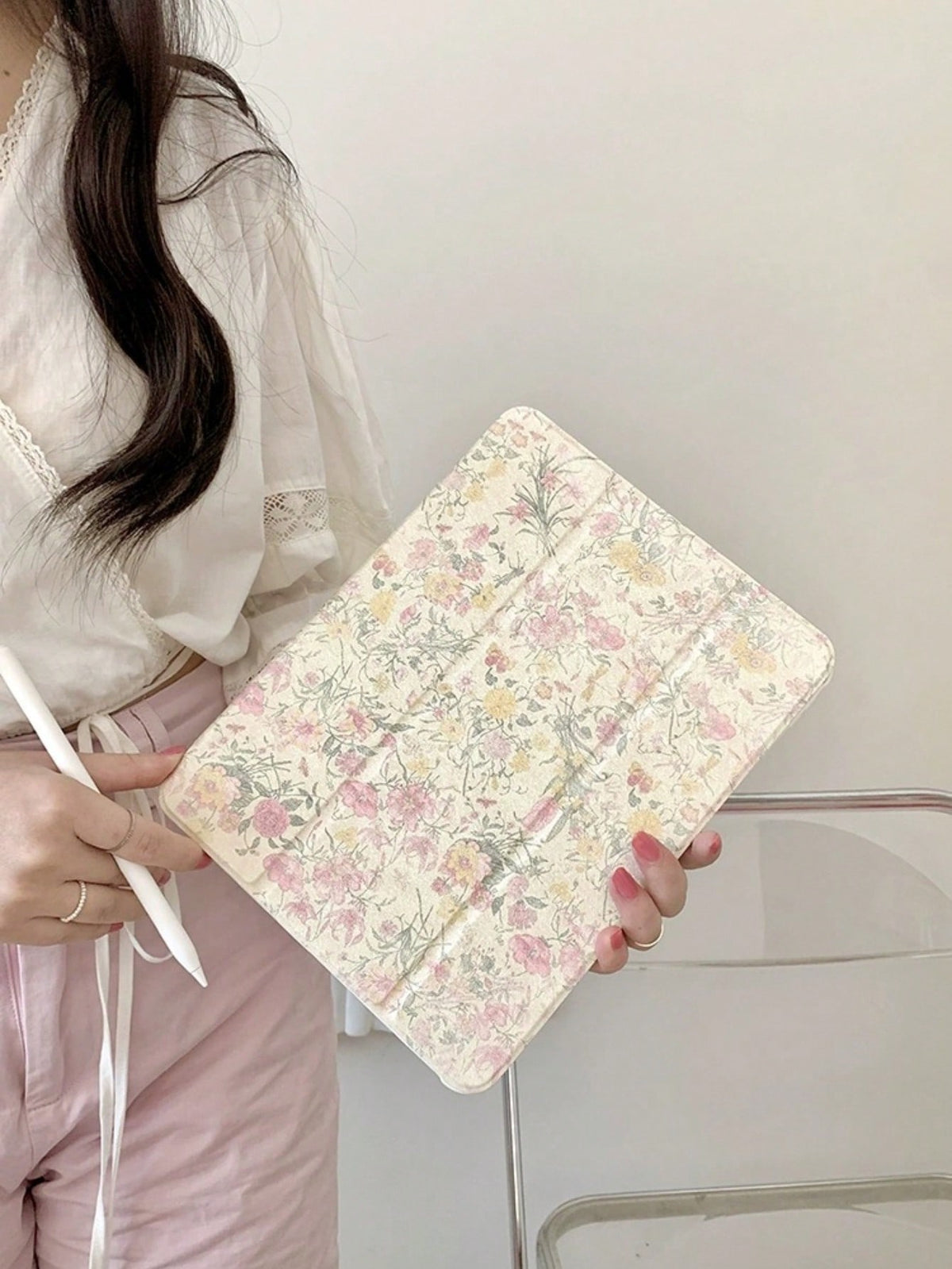 1pc Colorful Flower Print Tri-Fold Tablet Stand For IPad Protective Case 10.9/10.2/Air4/5/Pro11/10th/10.5