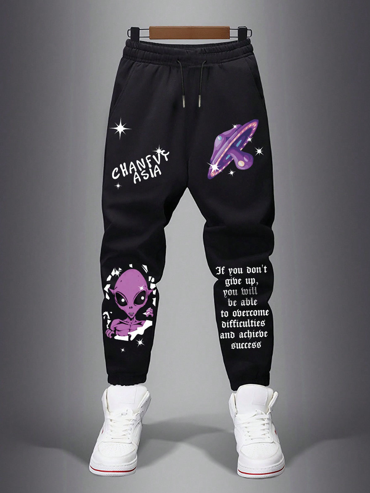 Men Slogan & Cartoon Graphic Sweatpants