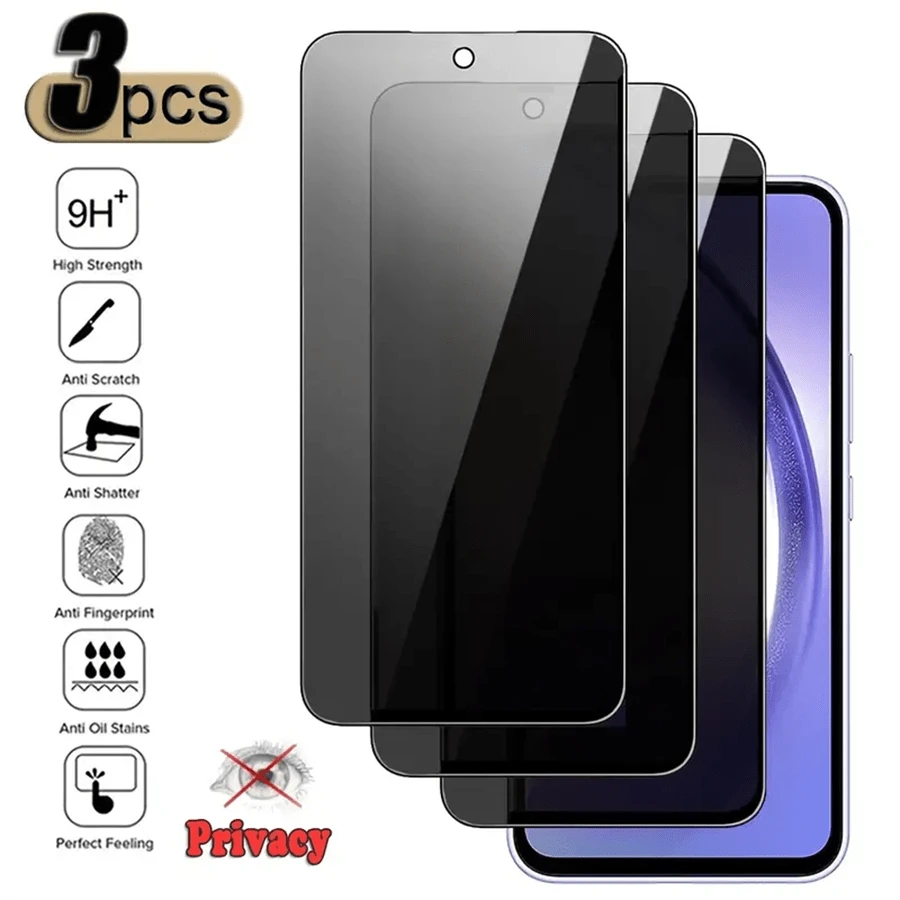 3Pcs Anti-Spy Tempered Glass Compatible With Samsung Galaxy A10 A20 A30S A50 A15 A35 A55 A05 A14 A34 A54 A12 A13 A23 A22 A32 A52S A53 A33 A51 A71 A72 A73 A31 A02 A03S A04S A05S M32 M23 4G S20 S21 S23