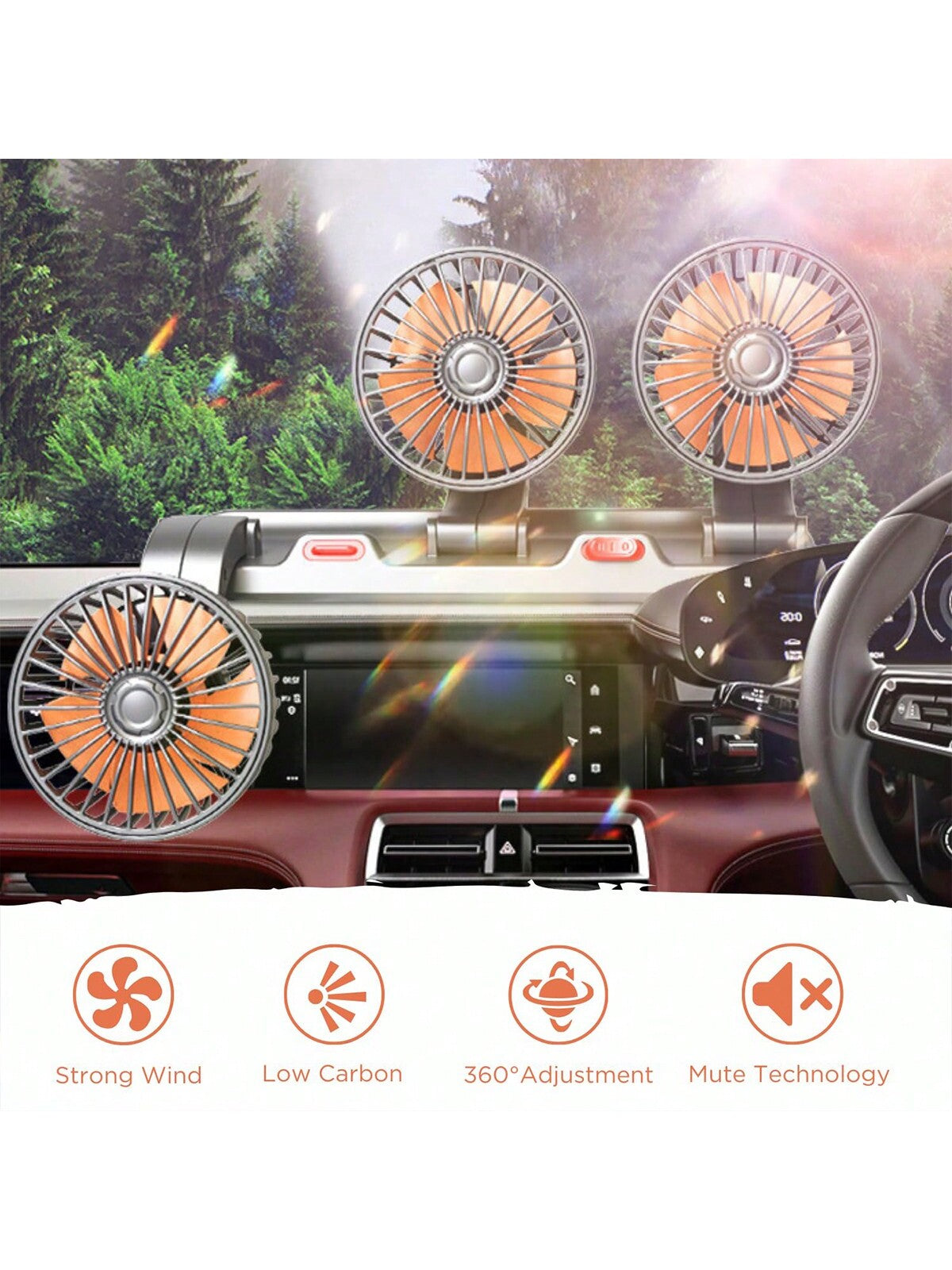 1pcs 12v-Cigarette Lighter Powered Triple Head Car Fan 3-Speed Adjustable Car Powerful Cooling Car Accessories For Car