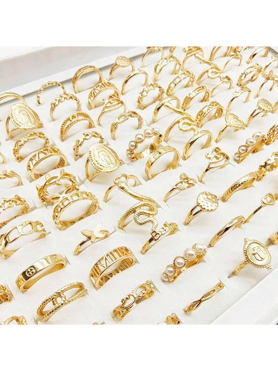 30pc/Lot Golden Color Finger Rings For Girls New Love Snake Animal Butterfly Cutout Star Pearl Thin Joint Ring Party Jewelry Women