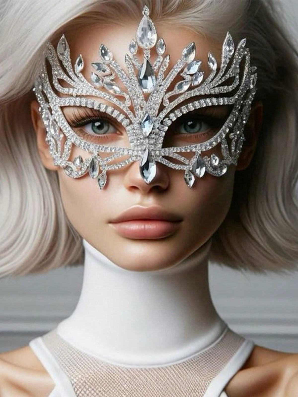 1pc New Fashion Golden Personality Geometric Hollow-Out Mask With Rhinestones, Perfect For Masquerade And Halloween Parties