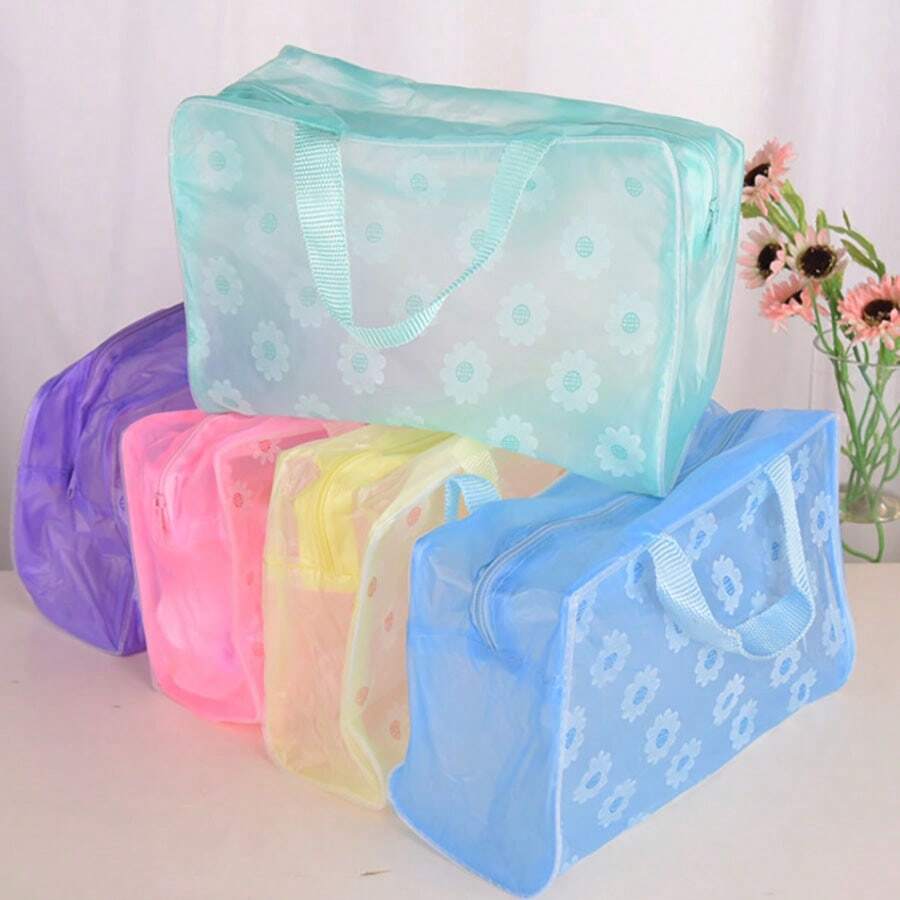 1pc/5pcs/10pcs Creative Floral PVC Waterproof Cosmetic Bag For Travel And Home Storage Of Toiletries With Large Capacity