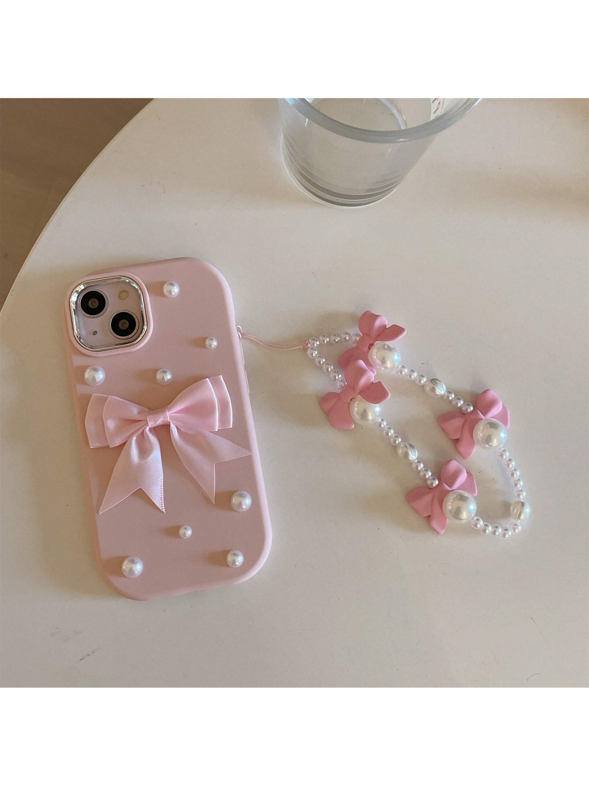 Fashionable 3D Pearl Bowknot TPU Phone Case With Hand Strap Compatible With IPhone 15 Pro Max/IPhone 15/IPhone 15 Plus/IPhone 14 Pro Max/IPhone 14 Pro/IPhone 14 High-End IPhone 13/IPhone 13 Pro Max/IP