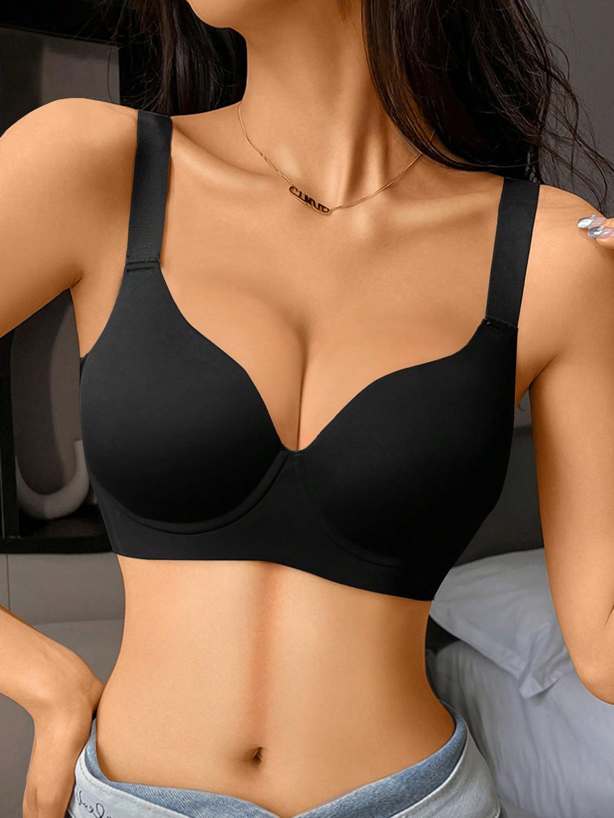 Simple Solid Color Wireless Soft Cup Bra, Gather & Push-Up Effect, Comfortable, Side Support, Anti-Sagging & Seamless Full Coverage Bra, Lingerie