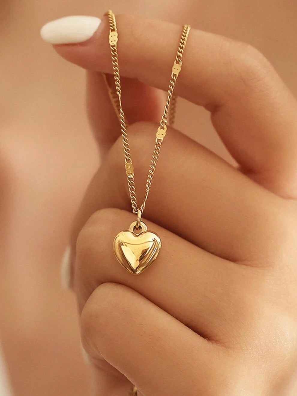 1pc Miniature Heart Stainless Steel Pendant Necklace, Adjustable Chain Decoration Suitable For Women Daily Wear