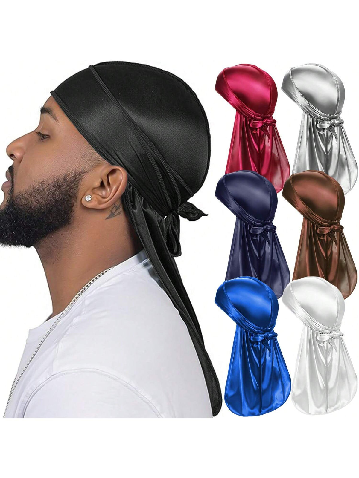 Men\ Durag Solid Color Elastic Silk Pirate Hat, Fashionable And Comfortable For Casual Sports Outdoor Activities, Breathable And Soft, Unisex Headscarf