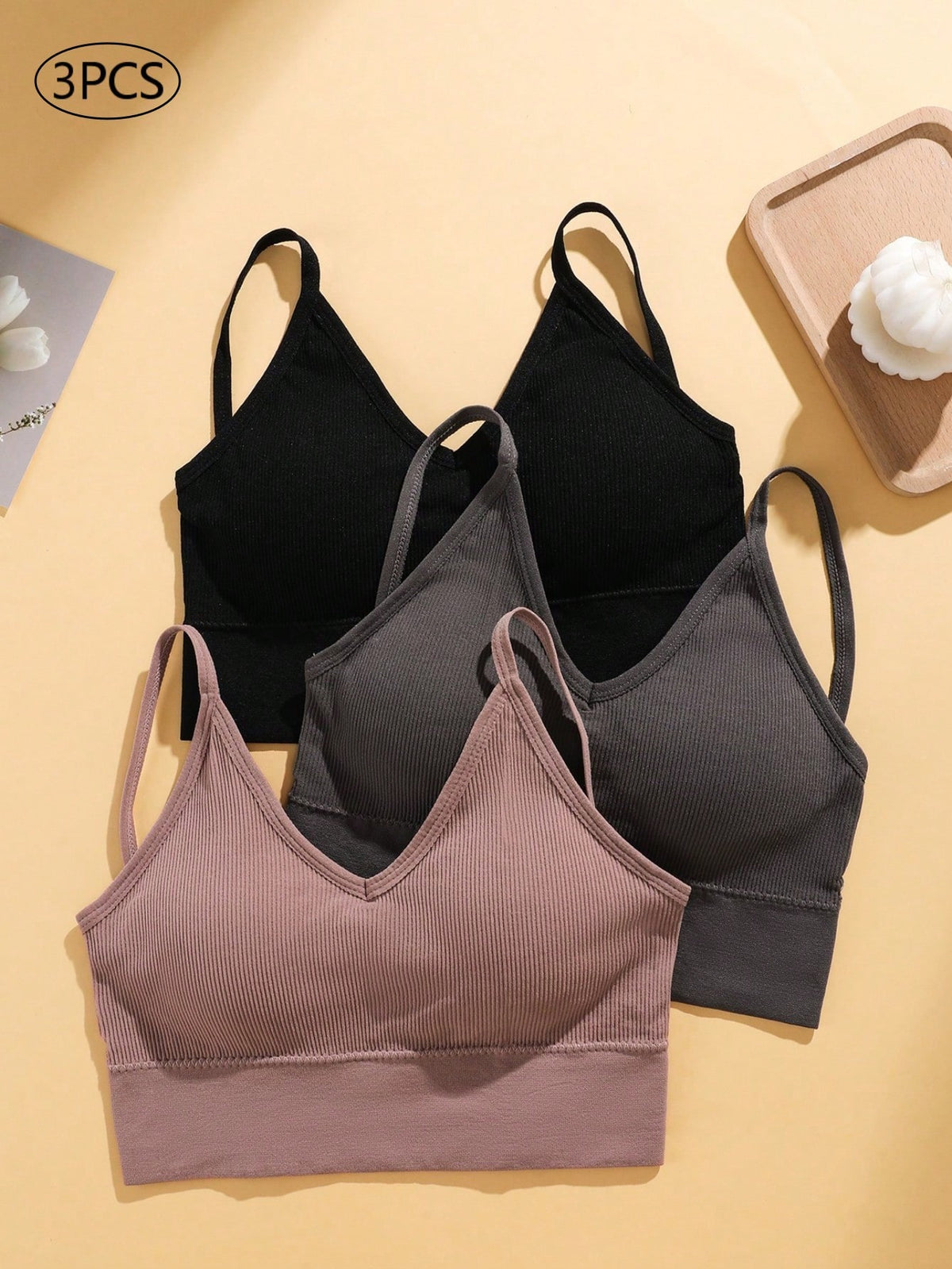 Yoga 3pcs Breathable Backless Wire Free Sports Casual Women Bra, Lingerie