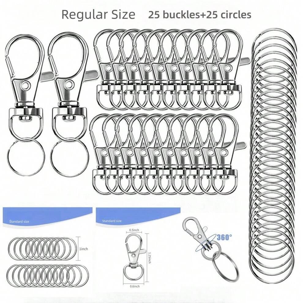 50pcs Silver Rotatable Keychain, Metal Key Ring With Hook, For Diy Keychain Making Casual