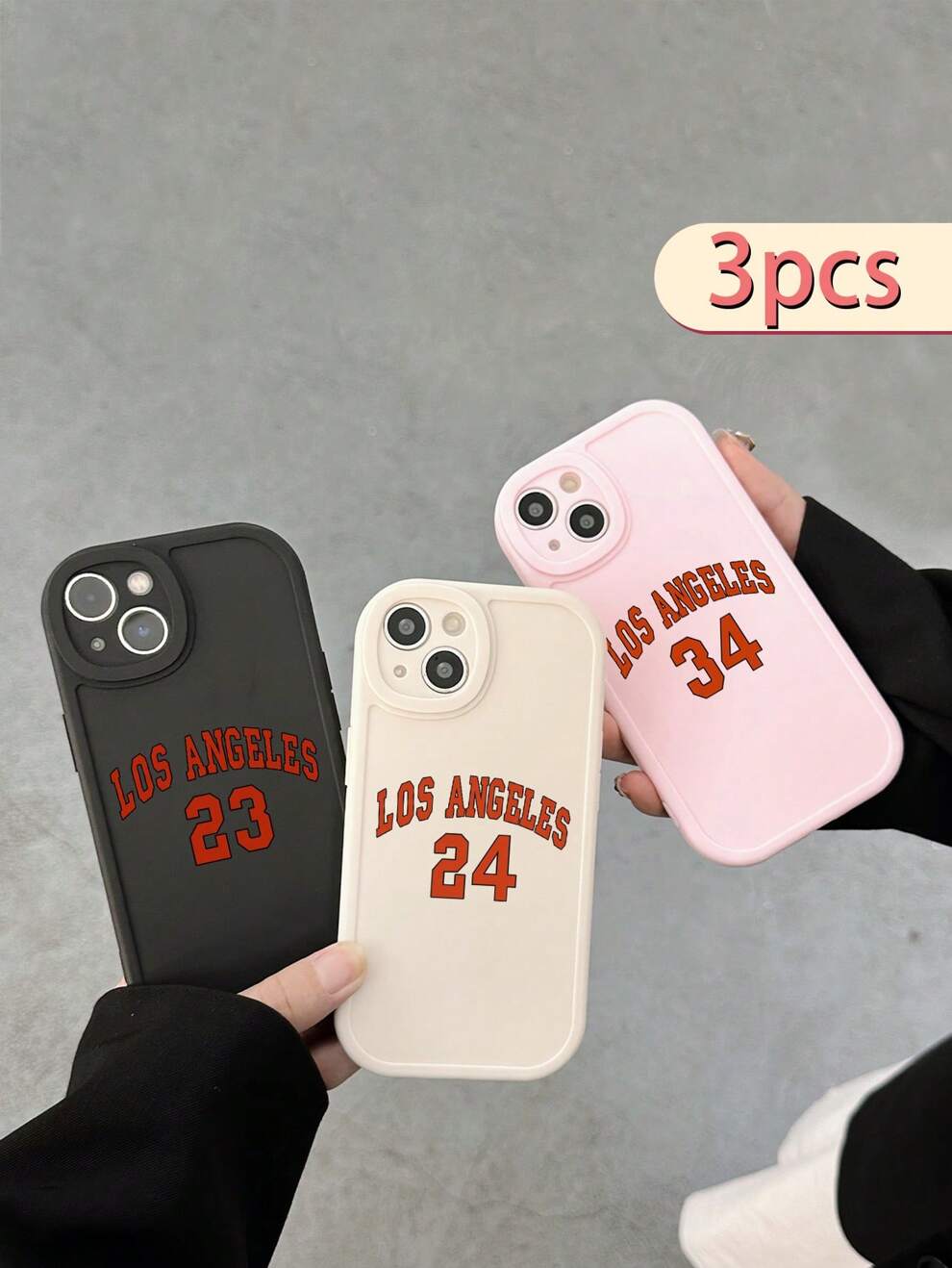 Black / White / Pink Soft Silicon Phone Case With 3D Design Of 3 Los Angeles Letters, Numbers, And Lens Protection Compatible With IPhone 11, IPhone 13, IPhone 14, IPhone 15, And Other IPhone Models.