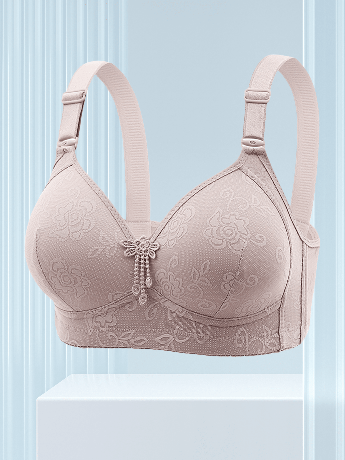 Thin Cup Jacquard Bra With Front Closure And Full Coverage, Non-Magnetic And Wire-Free Women's Lingerie