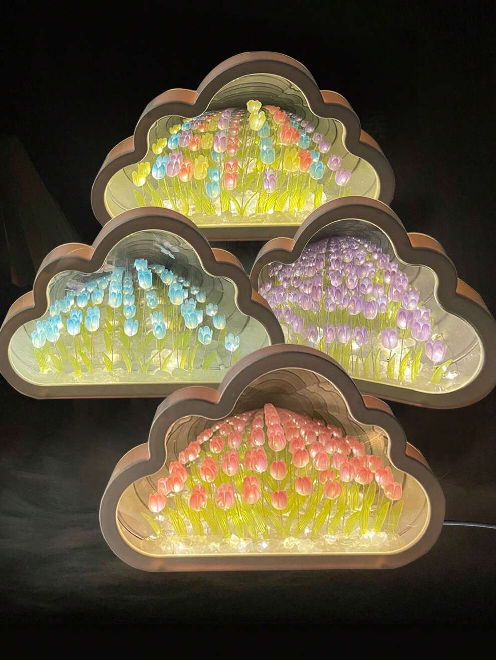 USB Powered Tulip DIY Lamp Material Package With Infinity Mirror Effect, Including 20 Flower Pieces, For Making Bedroom Or Living Room Desk Decoration Lamp. Perfect As Birthday Or Christmas Gift And F