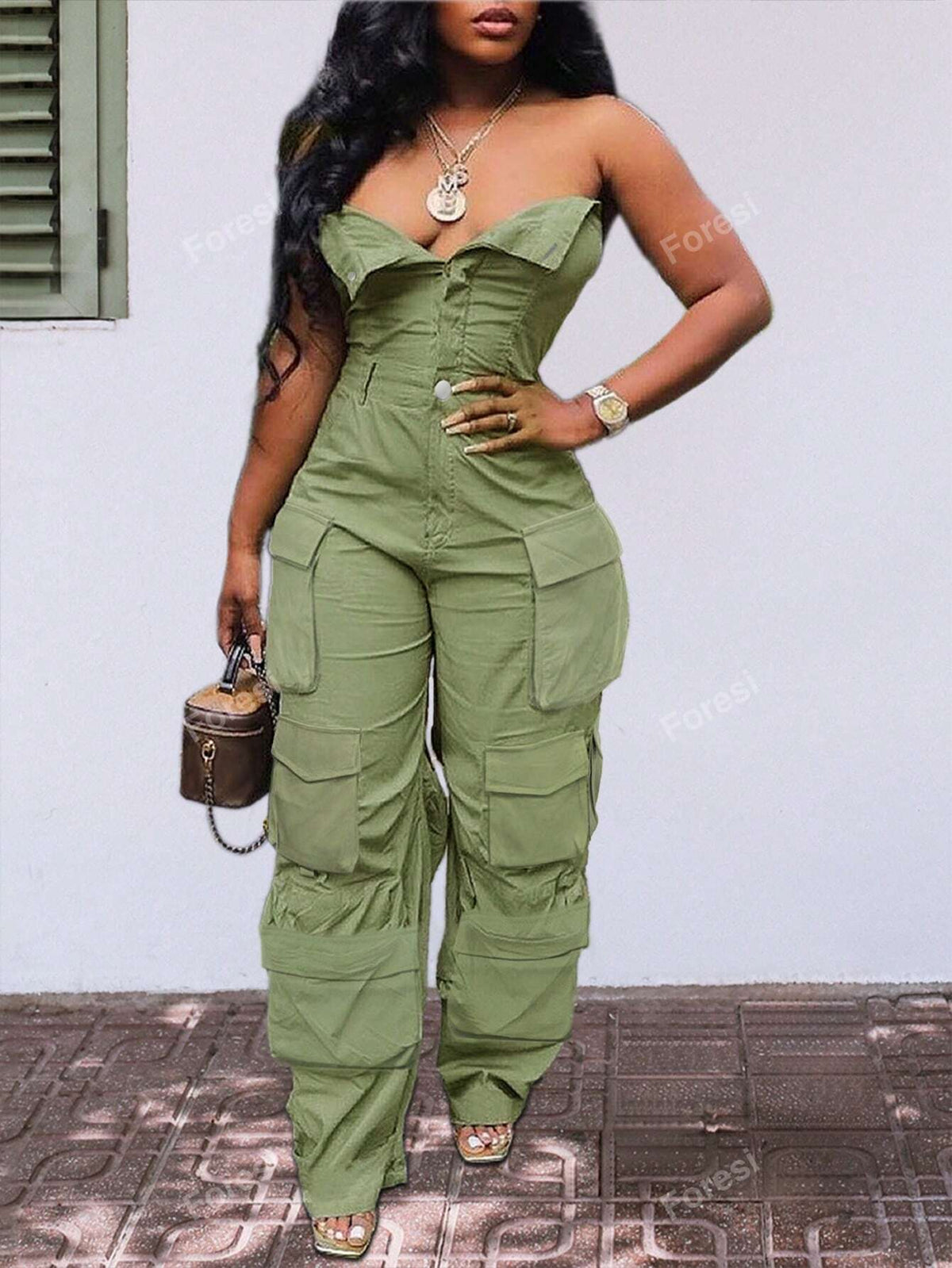 Workwear Overall Jumpsuit With Bustier Top For Daily Wear In Spring And Summer