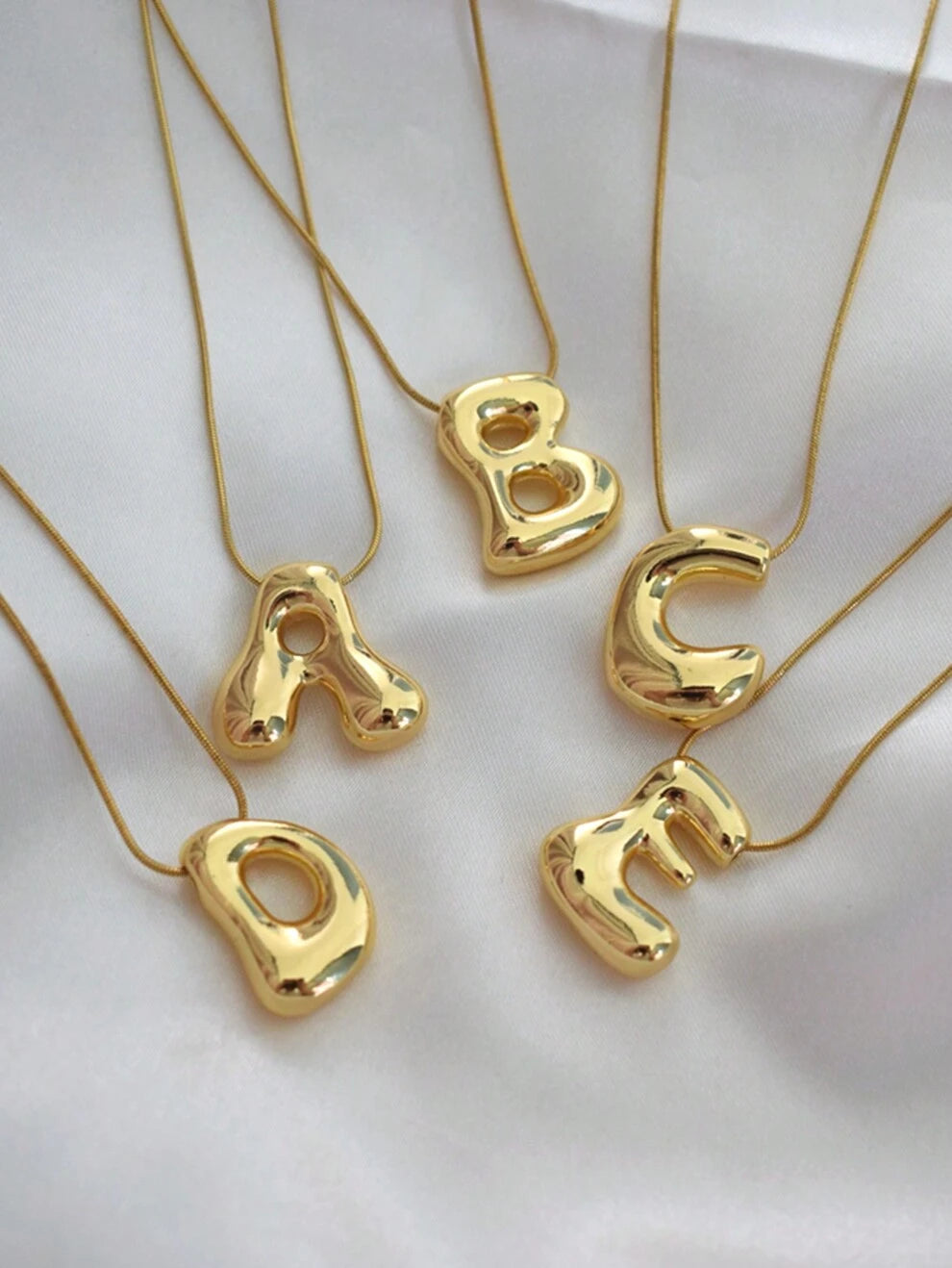 1pc Personality Plump 3D Letter Pendant Stainless Steel Snake Chain Women New Irregular Alphabet Necklace