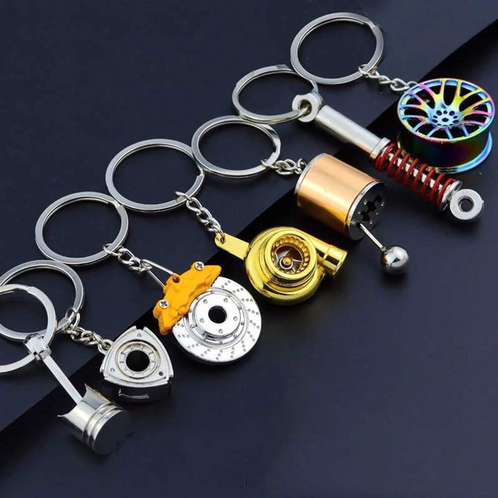 Creative Car Speed Steering Wheel Oil Gun Gearbox Turbo Gear Hub Head Keychain Manual Transmission Lever Metal Keyring Backpack Keychain Pendant - A Must-Have For Car Mechanics Enthusiasts