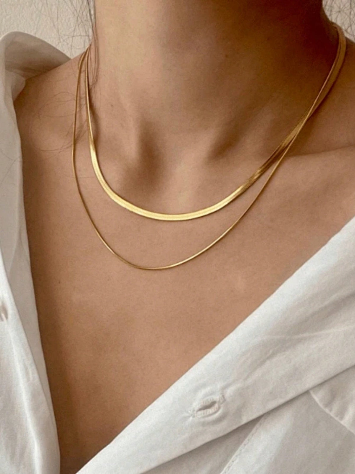 Women's Gold Double-Layer Chain Necklace, 18K Gold Plated Bright Snake Chain, Waterproof And Fadeless, Fashionable Stainless Steel Jewelry Gift For Mother, Sisters, Daughter, Christmas, Mother's Day J