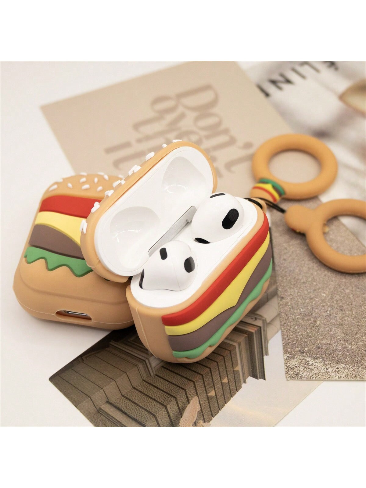 Creative Hamburger Wireless Earphone Case Compatible With AirPods1/2/AirPods Pro/AirPods 3/AirPods Pro (2nd Generation) (Earphones Not Included)