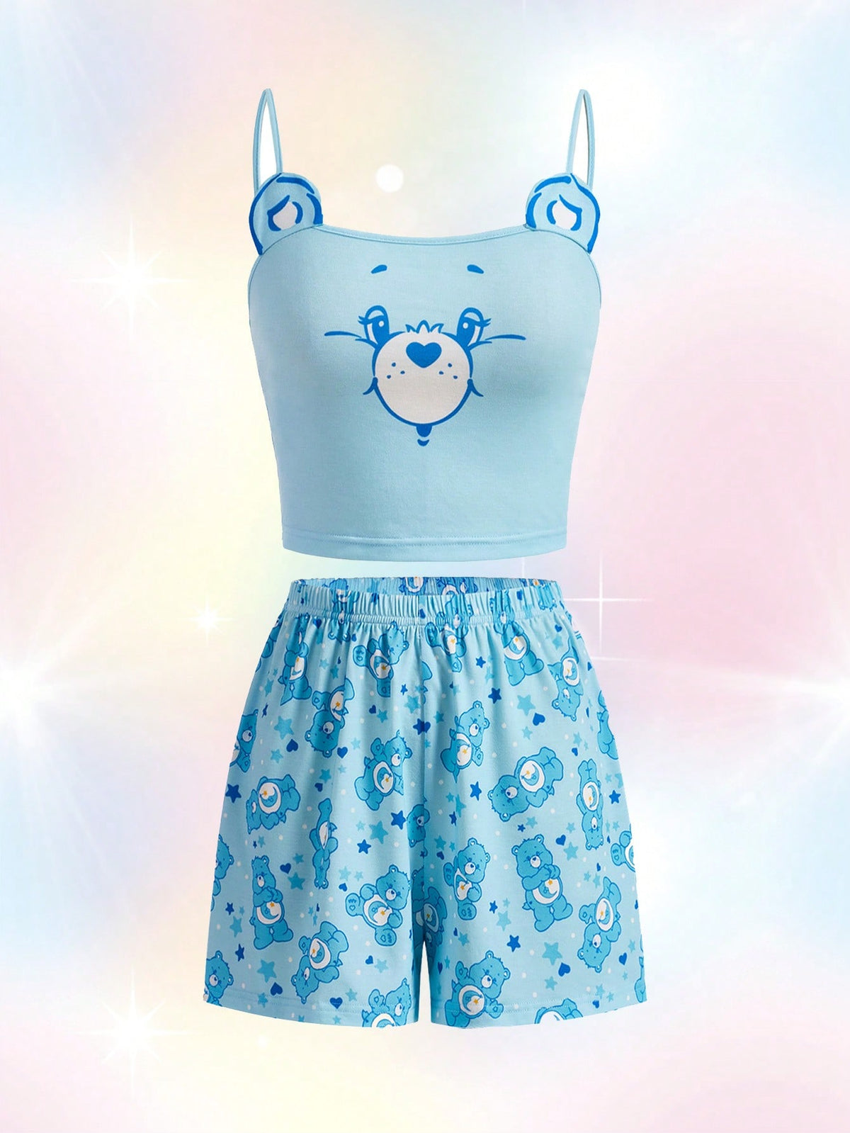 SHEIN X Care Bears Summer Cartoon Printed Camisole Top And Shorts Women Pajama Set