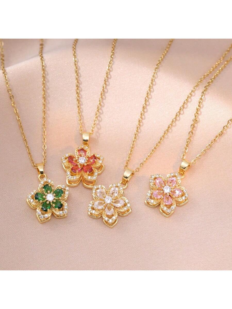 Fashionable Stress-Relieving Rotating Five-Petal Flower Pendant Necklace Exquisite Jewelry Accessory