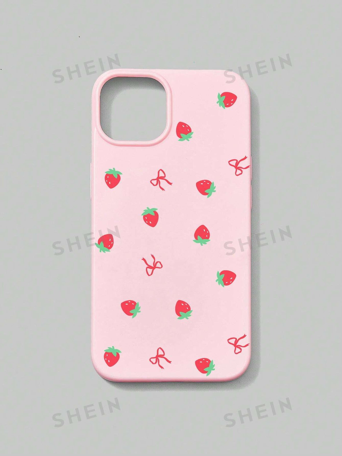 ROMWE Kawaii One Y2K Style Cute Pink Phone Case With Strawberry Bow Detail Pattern