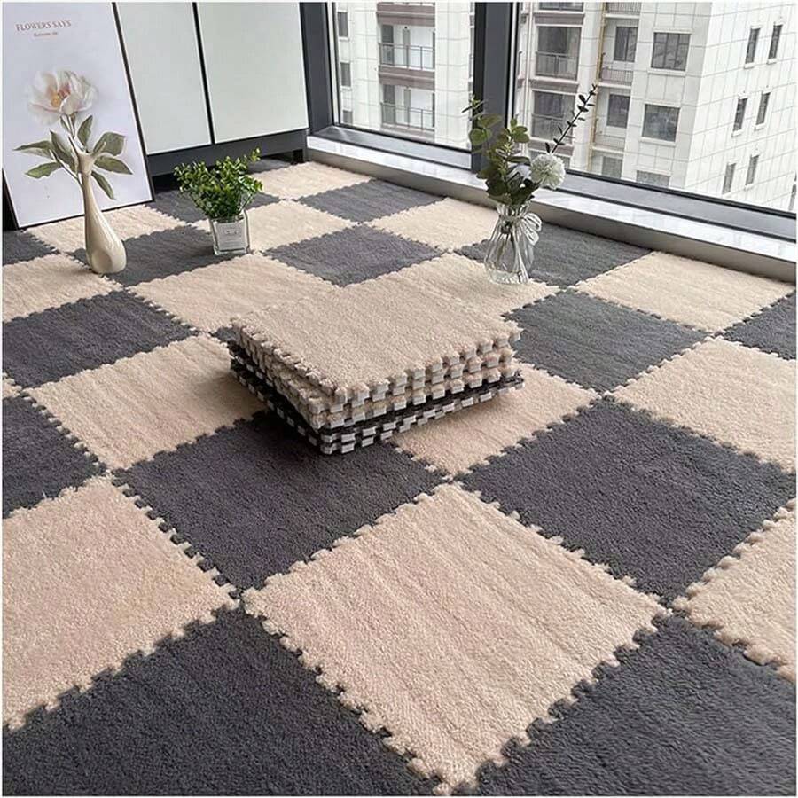 10pcs Plush Bedroom Carpet Puzzle Patchwork Anti-Skid Foam Floor Mat For Girls Room, Thick And Dirty Resistant