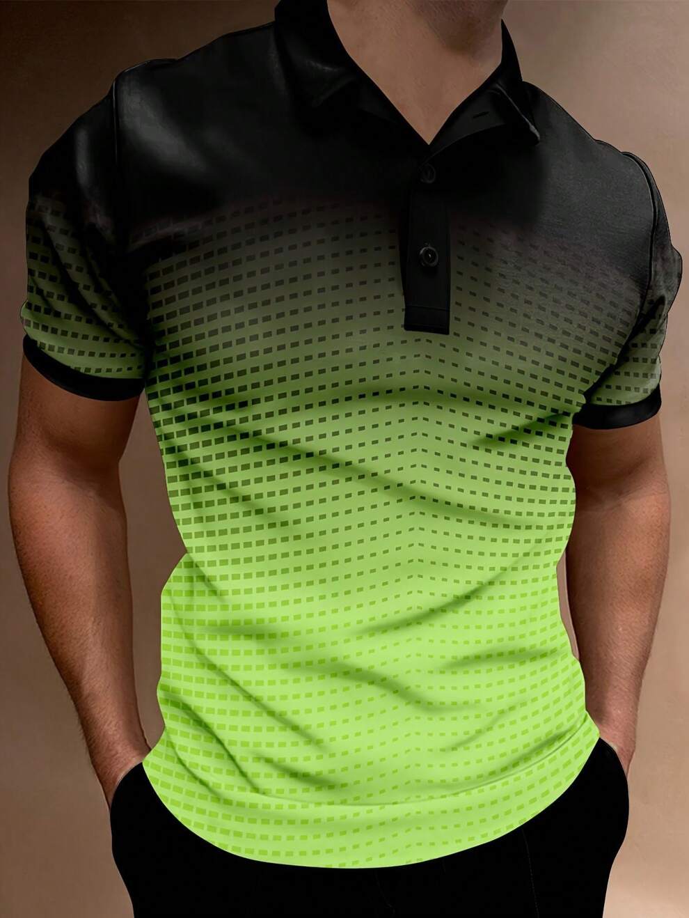 Manfinity Homme Men Plus Size Summer Gradient Color Geometric Print Short Sleeve Casual Business Polo Shirt