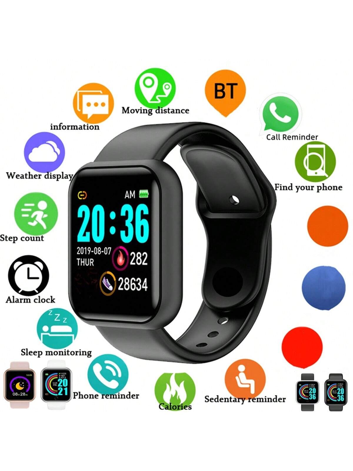 1pc Pink Smart Watch For Men And Women Sport Monitor Steps Count Calories Distance Music Control Sleep Quality Messages/Call Remind Body Health Monitoring Digital Fitness Bracelet Can BT Connect Mobil