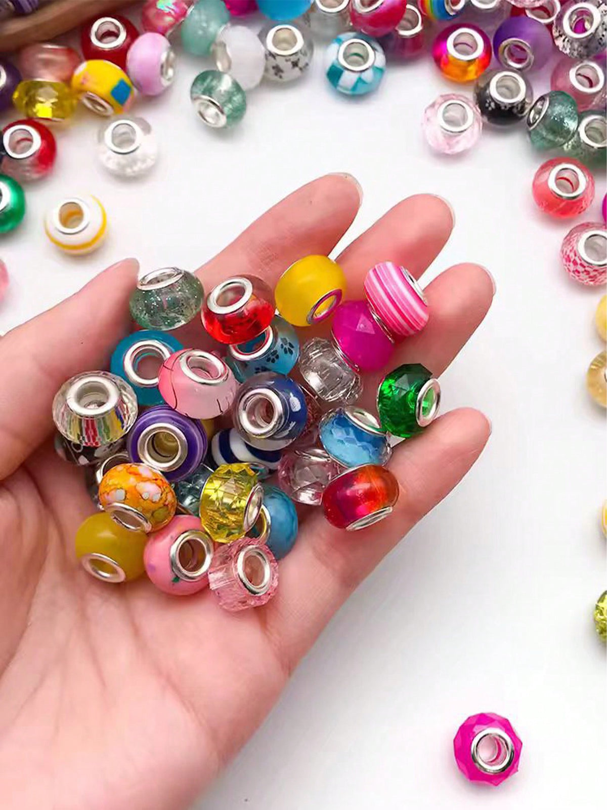 20pcs/Set Random Mix Floral Pattern Large Hole Acrylic Beads For DIY Bracelet Necklace Making